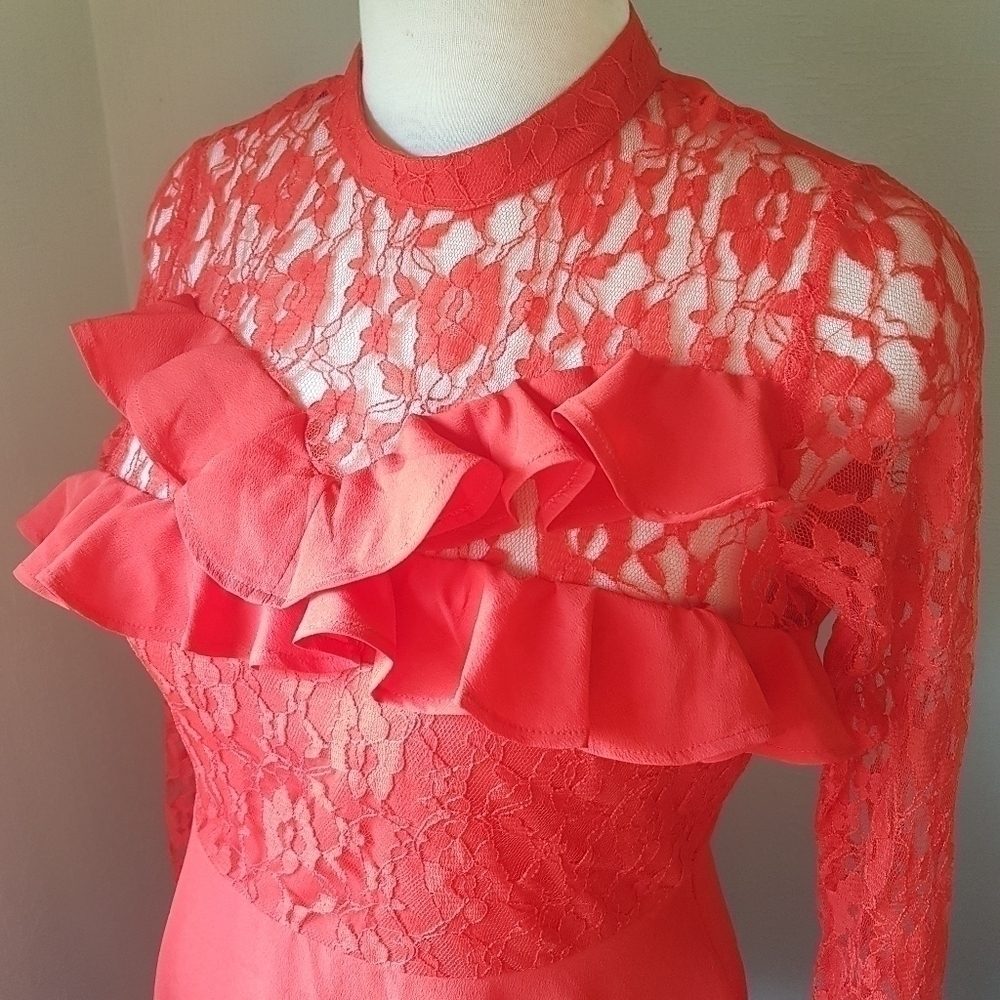 ASOS Lace and Ruffle High Neck Long Sleeved Dress - Picture 4 of 15